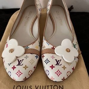 New White Multicolour Monogram LV Murakami flats